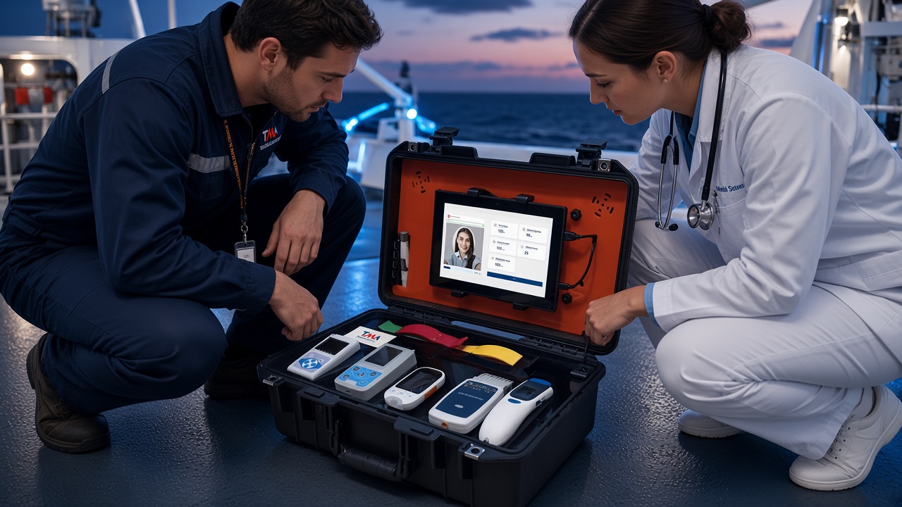 Crew using No.A.H. Maritime telemedicine kit on deck
